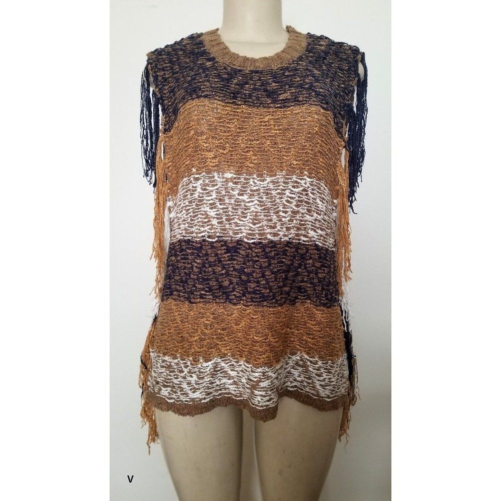 MISS ME V LADIES MULTICOLOR  MIXED KNIT BOHO SWEATER TANK  TOP SIZE L #702